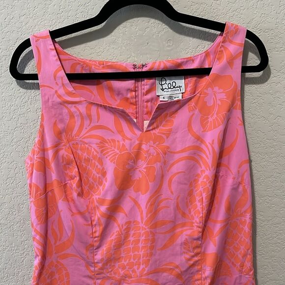 LILLY PULITZER Pink and Orange Floral Dress, Side Slits, Split Neckline, Size 6 - Picture 2 of 8